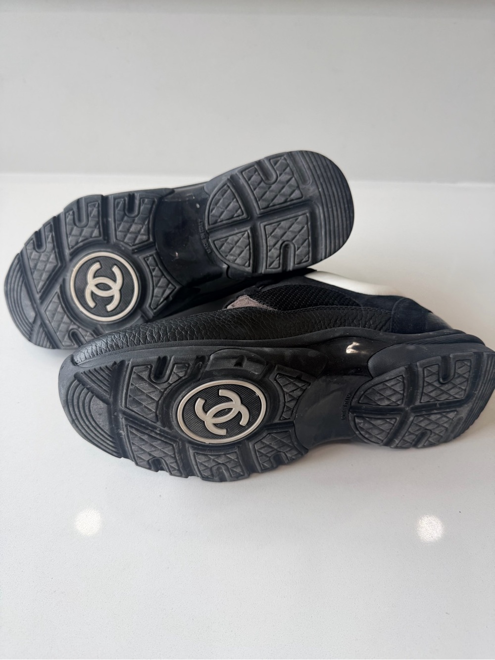 Chanel Black & White CC Logo Sneakers (Size 37.5) w/ Box & Receipt - Picture 5 of 7